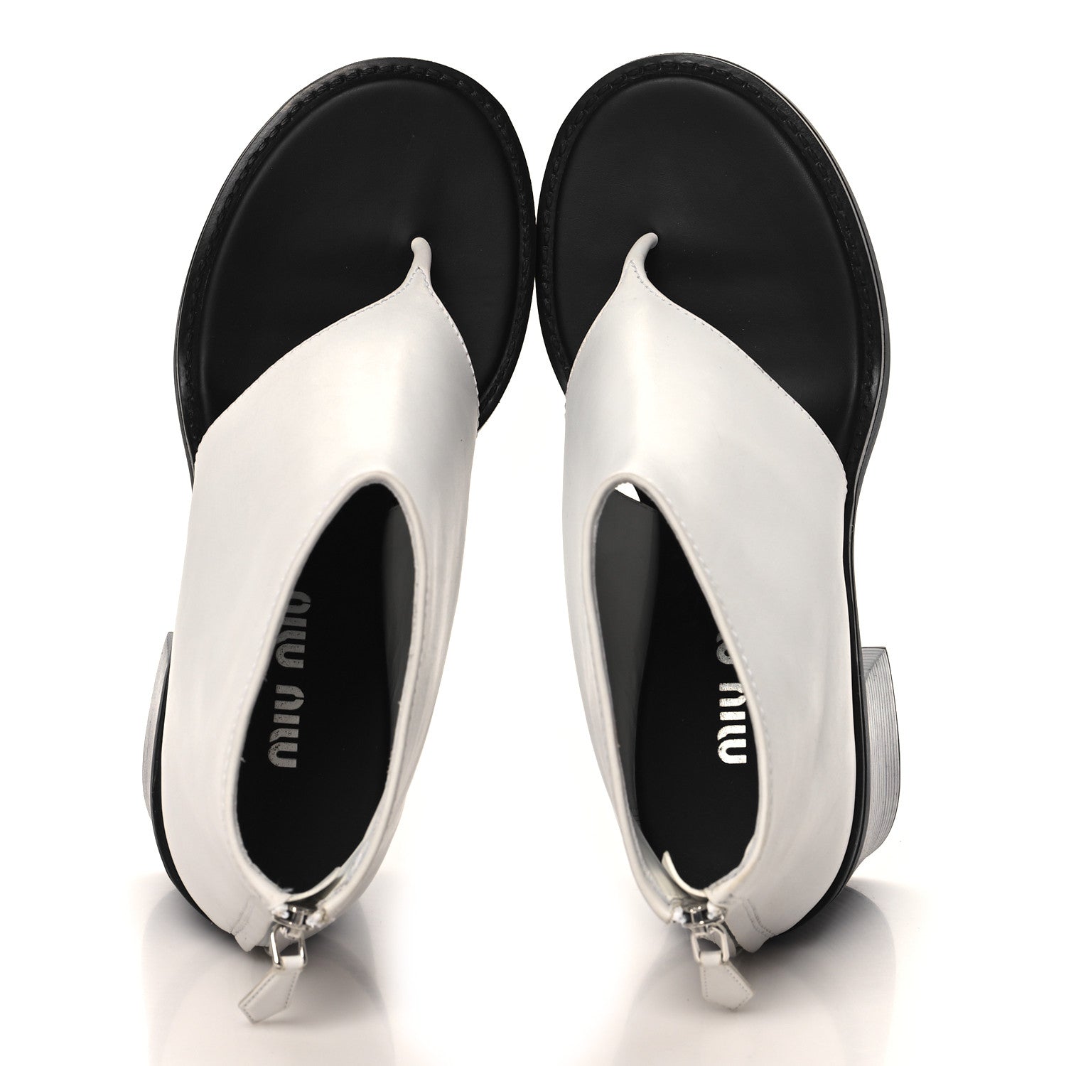 Miu Miu Calfskin Thong Ankle Booties 38.5 White Black 2 of 10
