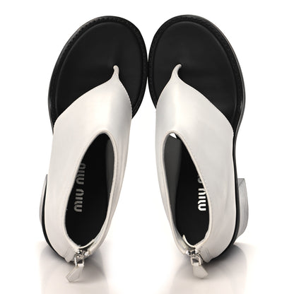 Miu Miu Calfskin Thong Ankle Booties 38.5 White Black 2 of 10