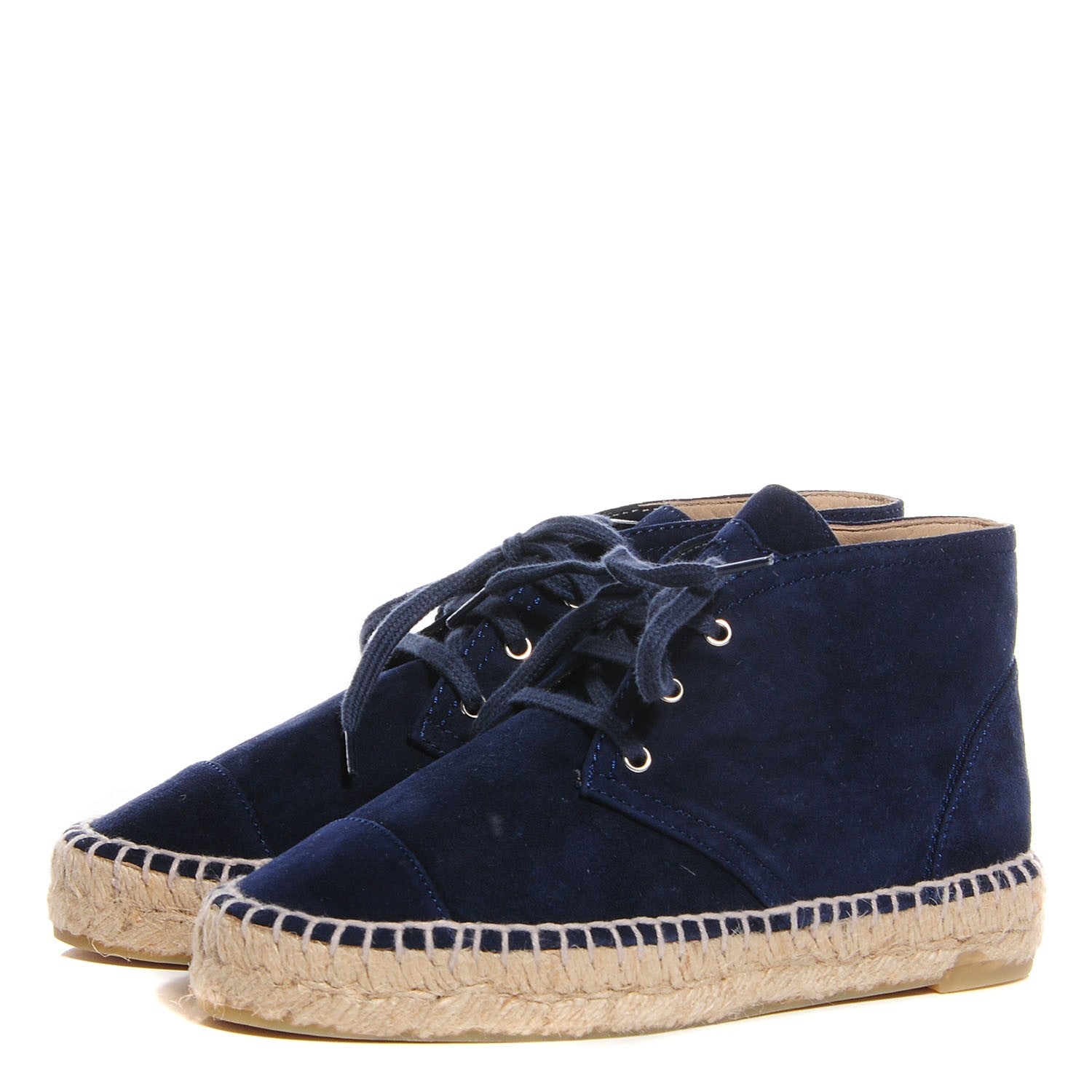 Chanel Suede Lace Up Espadrilles 35 Dark Navy Blue 3 of 6