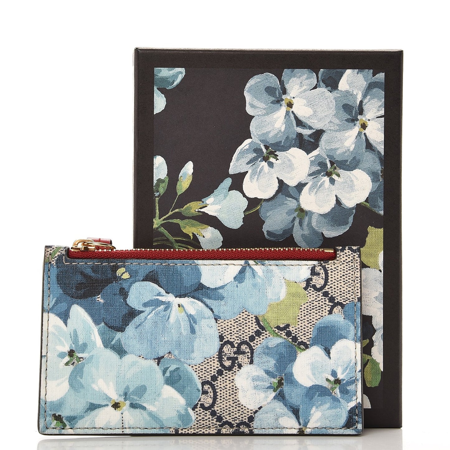 GG Supreme Monogram Blooms Coin Case Card Holder Beige Blue Navy Hibiscus Red