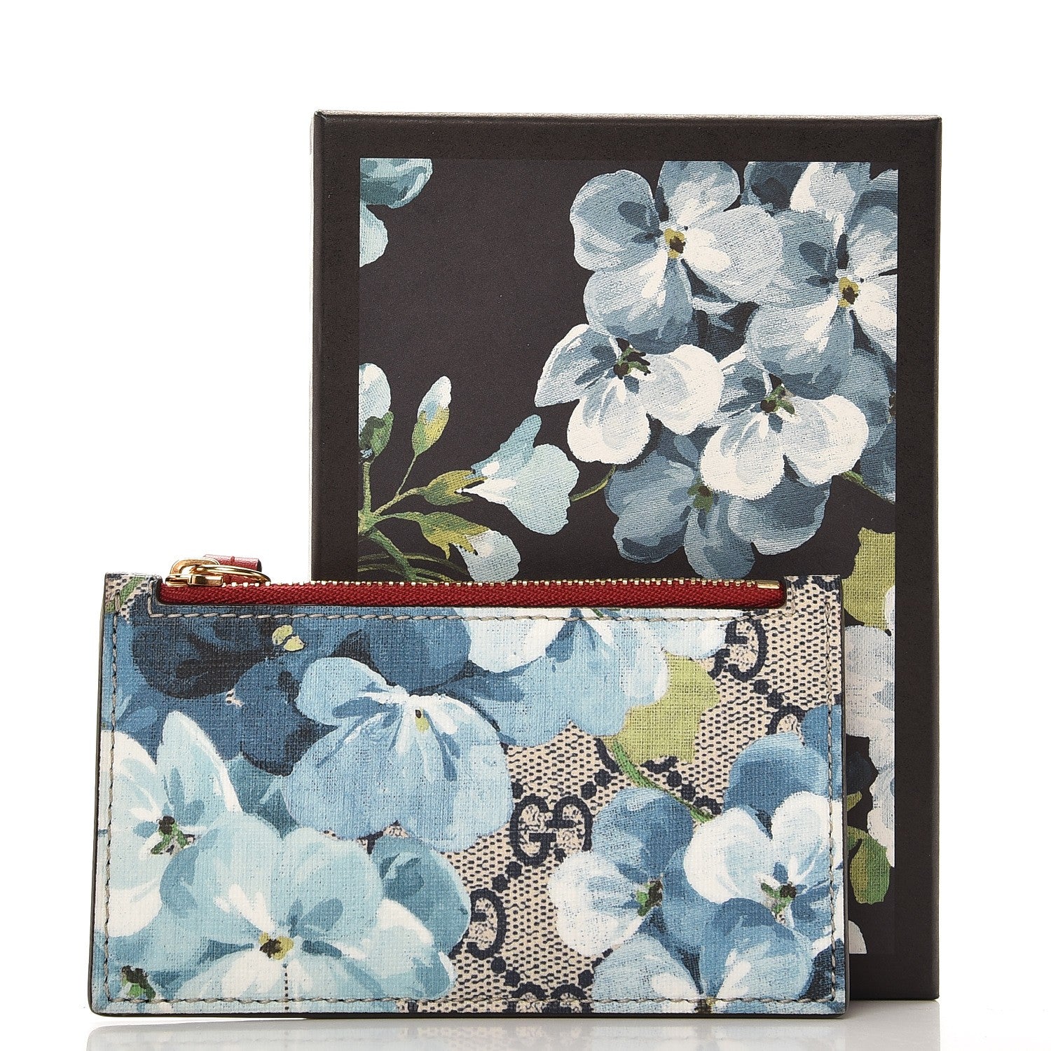 Gucci GG Supreme Monogram Blooms Coin Case Card Holder Beige Blue Navy Hibiscus Red 7 of 7