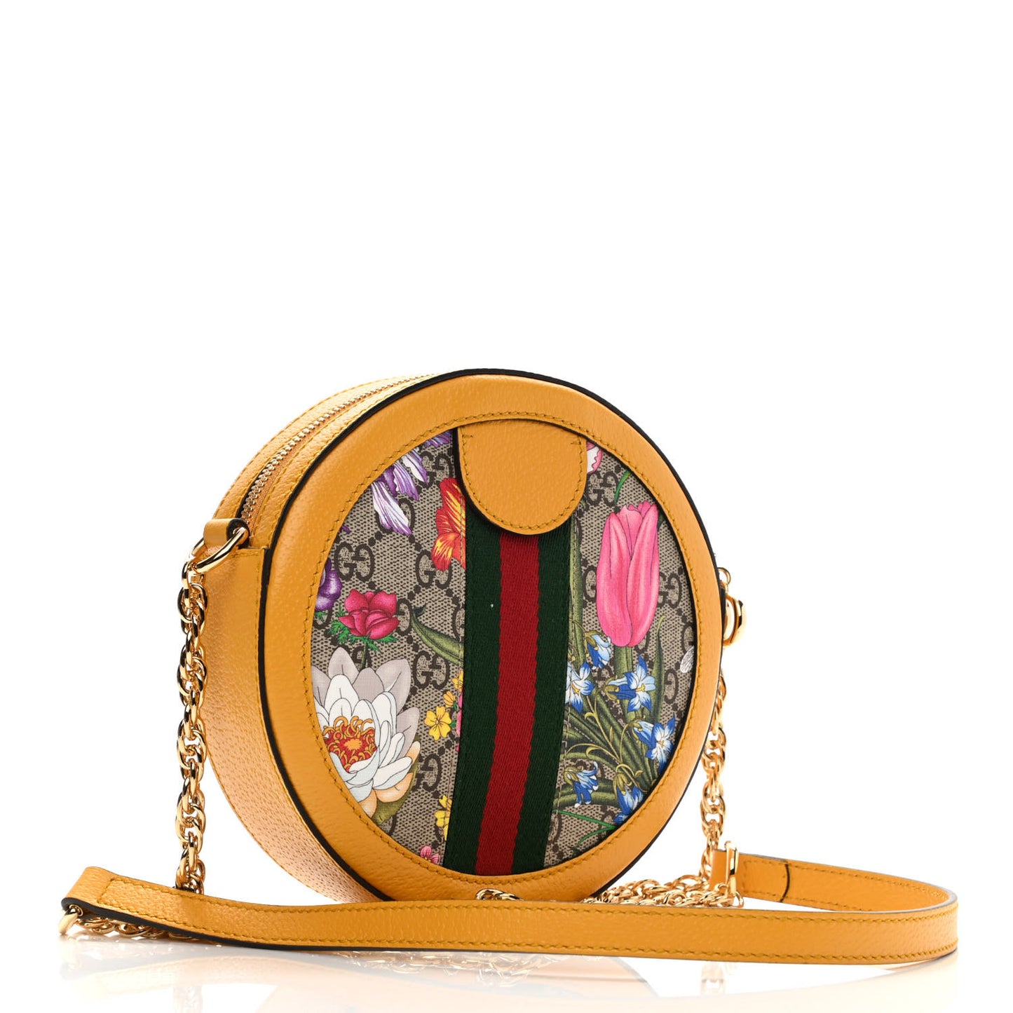 GG Supreme Monogram Flora Web Mini Ophidia Round Shoulder Bag Beige Multicolor Crop