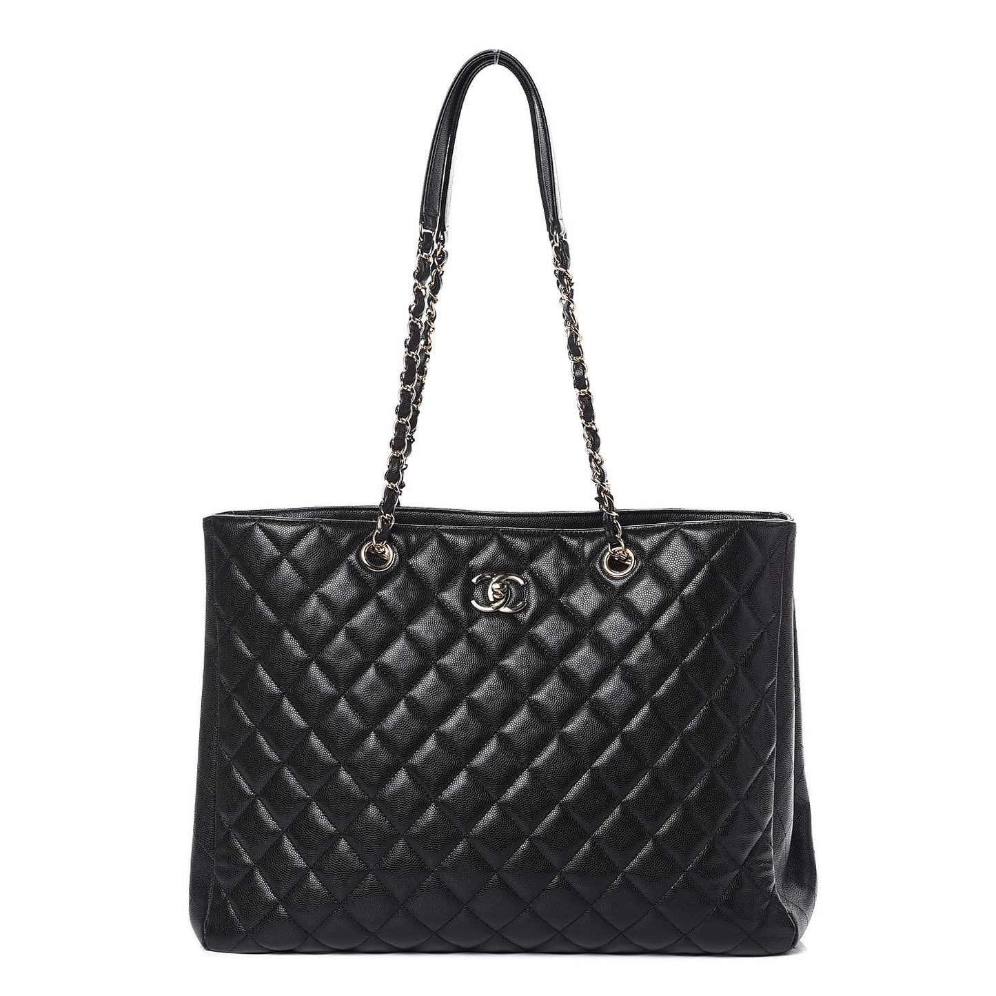 Caviar Quilted Large Classic Shopping Tote Black