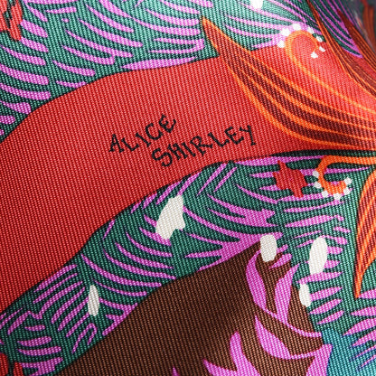 Hermes Silk Dans Un Jardin Anglais Scarf 90 Vert Cypres Corail Mauve 7 of 7