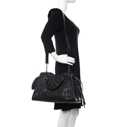 Balenciaga Calfskin Patchwork Stitched Neo Classic Silver Hardware City Black 2 of 10