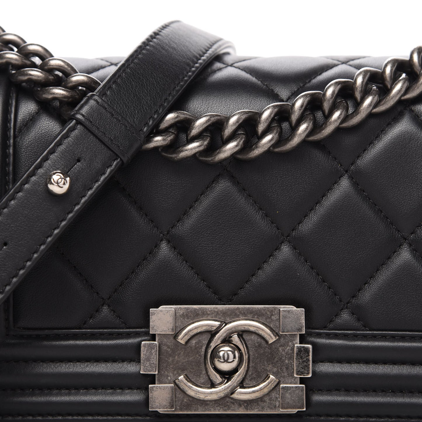 Calfskin Quilted Small Boy Flap Black