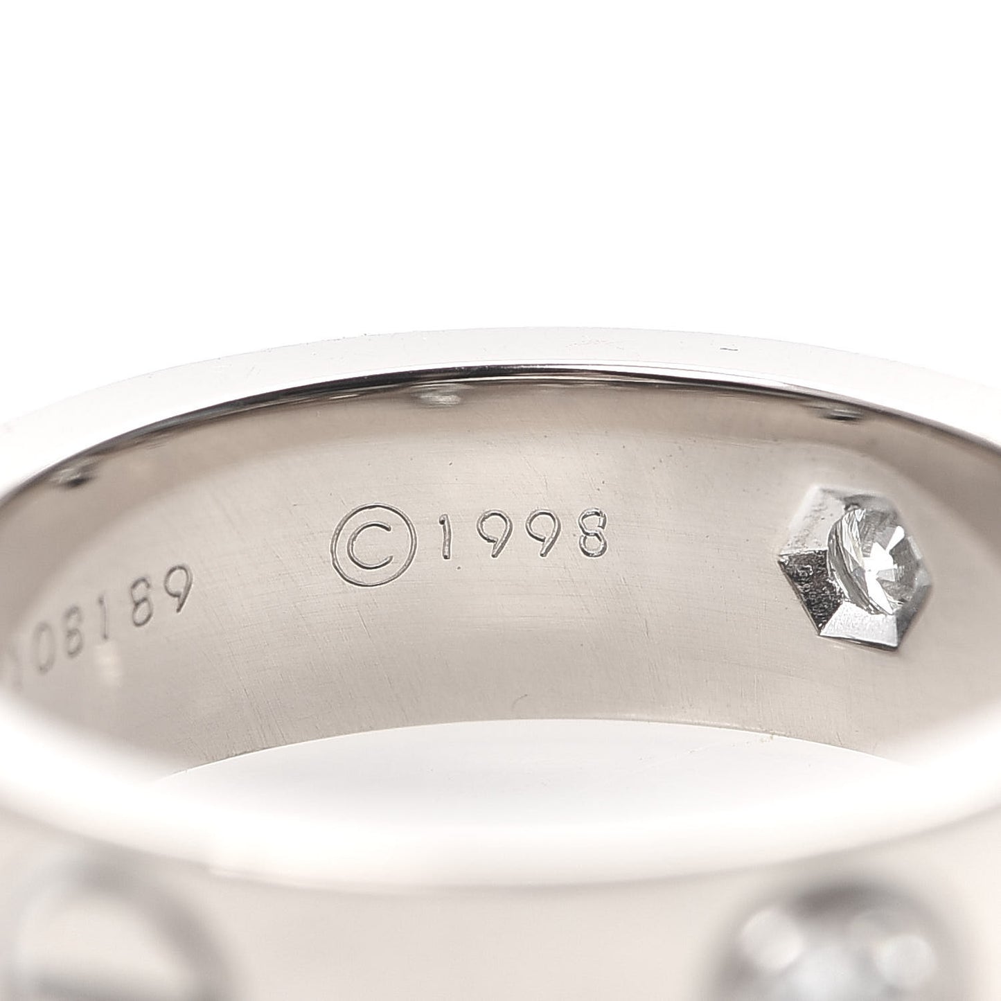 18K White Gold 3 Diamond 5.5mm LOVE Ring 51 5.75