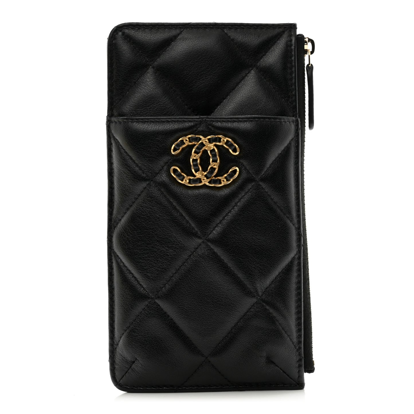 Lambskin Quilted Chanel 19 Phone and Card Holder Black