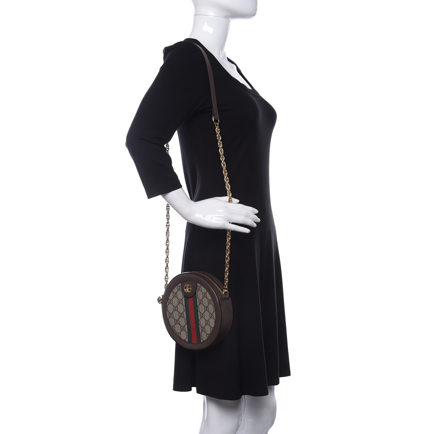Gucci GG Supreme Monogram Web Mini Ophidia Round Shoulder Bag Brown 2 of 9