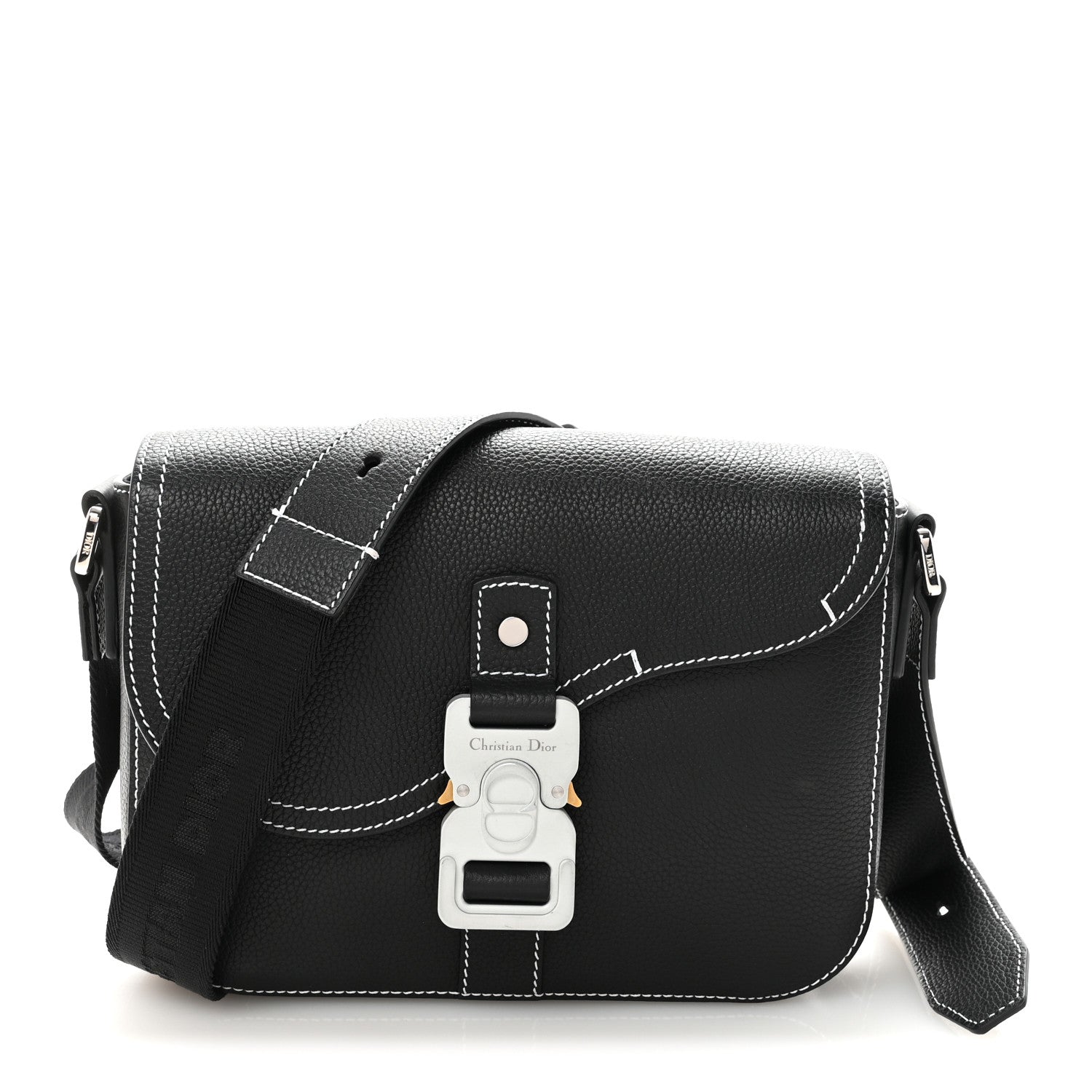 Christian Dior Grained Calfskin Medium Saddle Messenger Bag Black 1 of 11