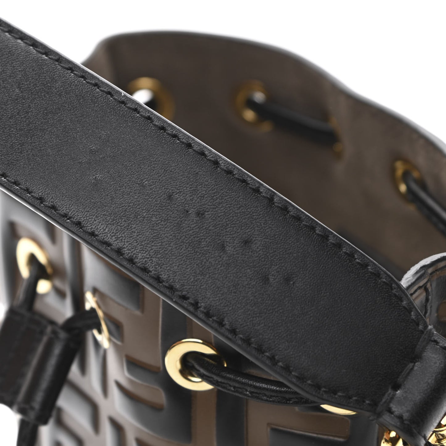 Vitello Liberty F is Fendi Bi-Color FF 1974 Embossed Mini Mon Tresor Bucket Bag Maya Black