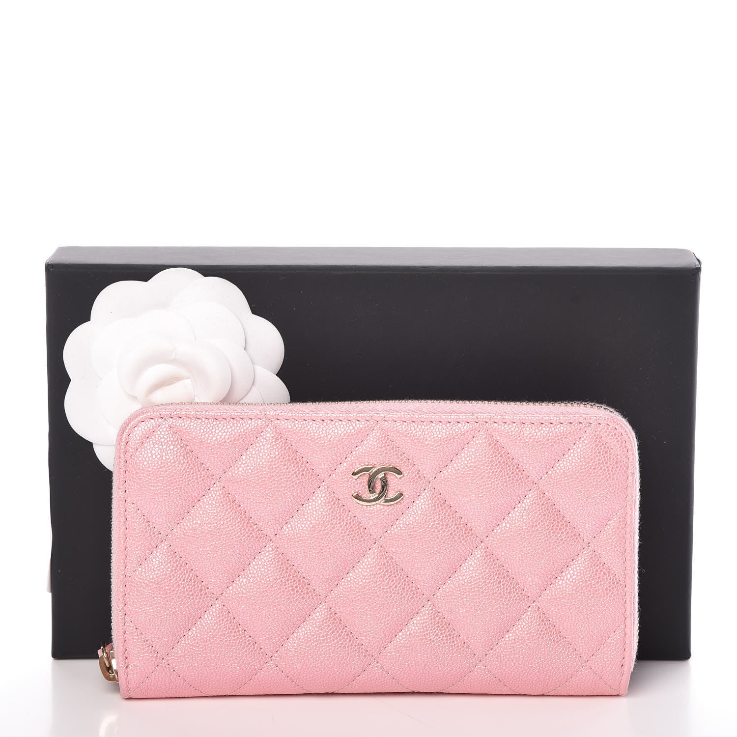 Chanel Iridescent Caviar Quilted Medium Zip Around Wallet Pink 14 of 14
