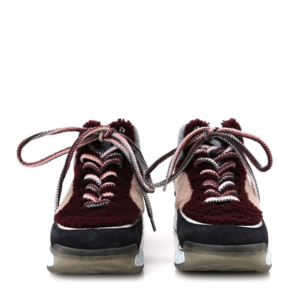 Chanel Shearling Suede CC High Top Sneakers 39 Grey Pink Burgundy 3 of 10
