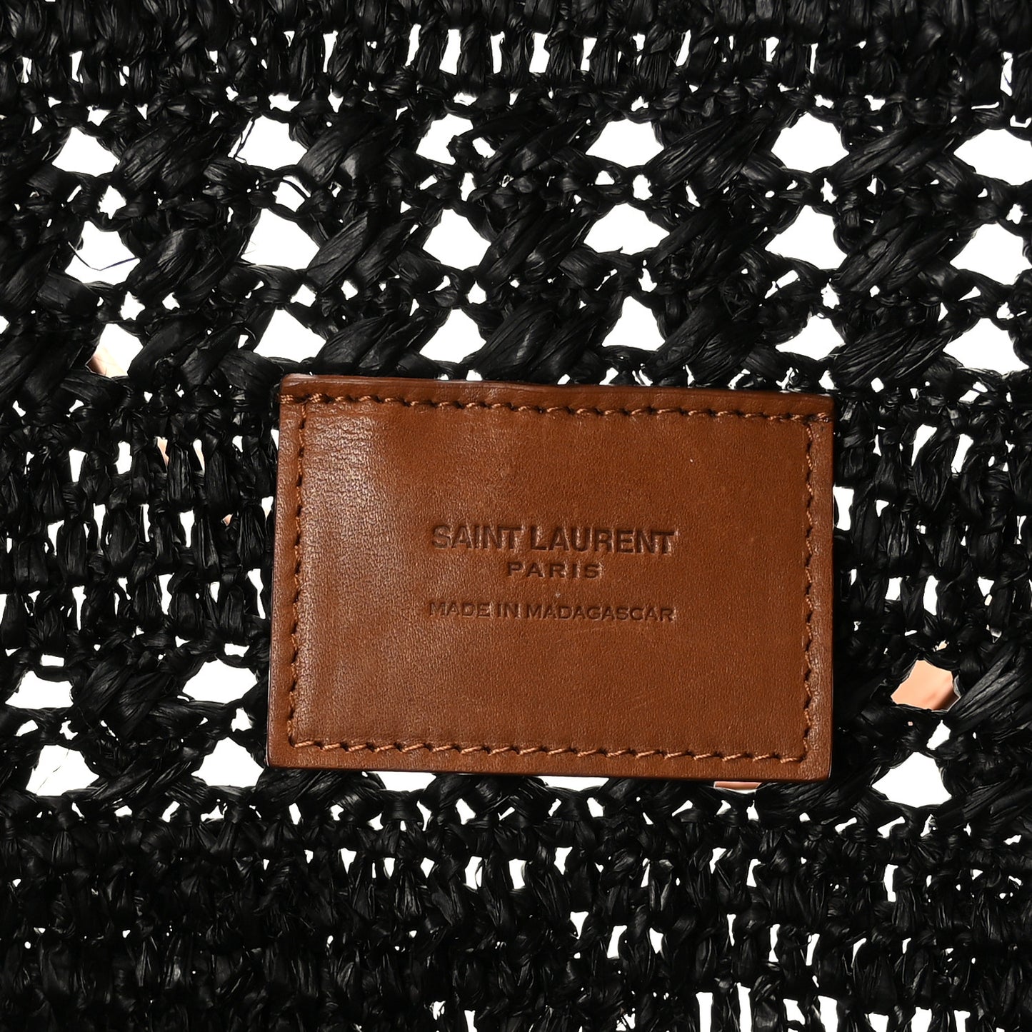 Raffia Calfskin Medium Panier Tote Black