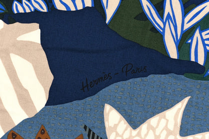 Hermes Cashmere Silk En Liberte Shawl 140 White Vert Loden Miel 3 of 6