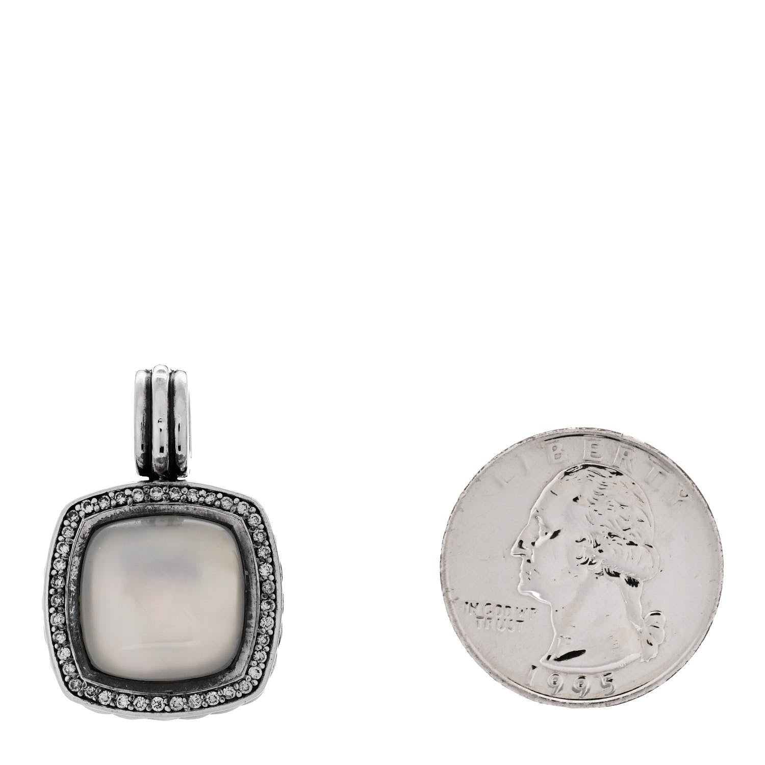 David Yurman Sterling Silver Diamond Moon Quartz 14mm Albion Enhancer Pendant 2 of 4