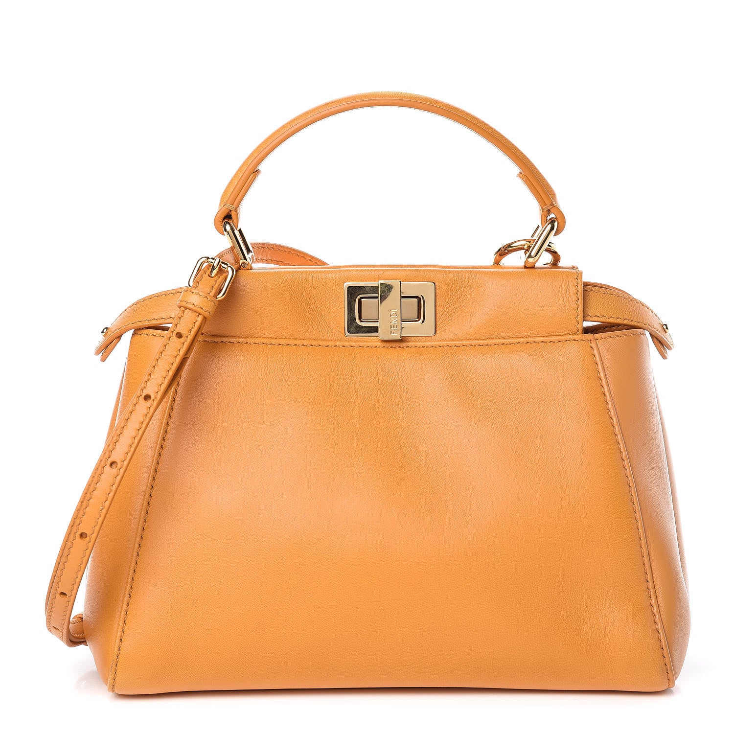 Fendi Nappa Mini Peekaboo Iconic Satchel Giallo Syrup 1 of 16