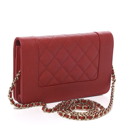 Chanel Caviar Quilted Vintage Mademoiselle Wallet On Chain WOC Red 3 of 10