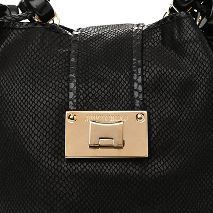 Jimmy Choo Calfskin Snakeskin Embossed Elaphe Snakeskin Robin Bag Black 7 of 9