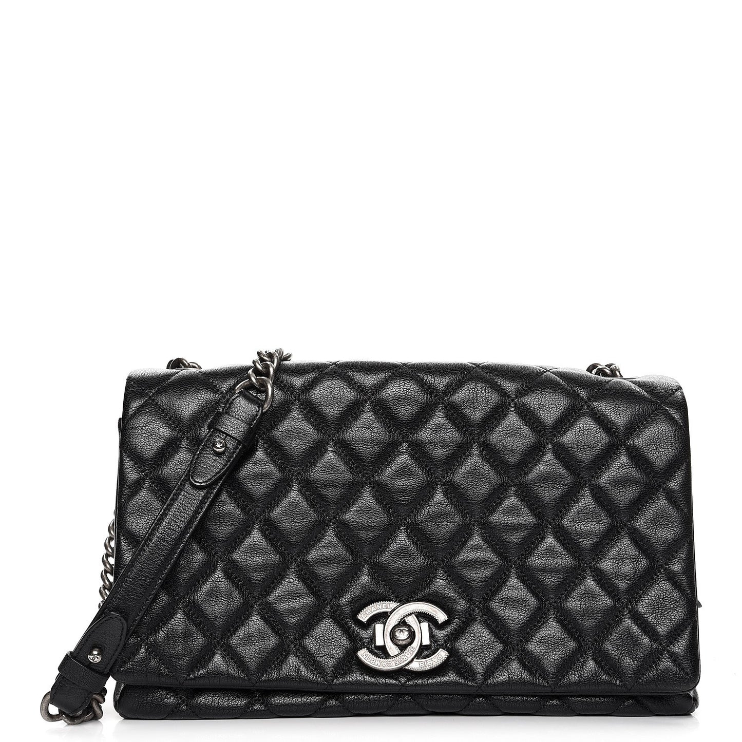 Metallic Goatskin Quilted Large City Rock Flap Black