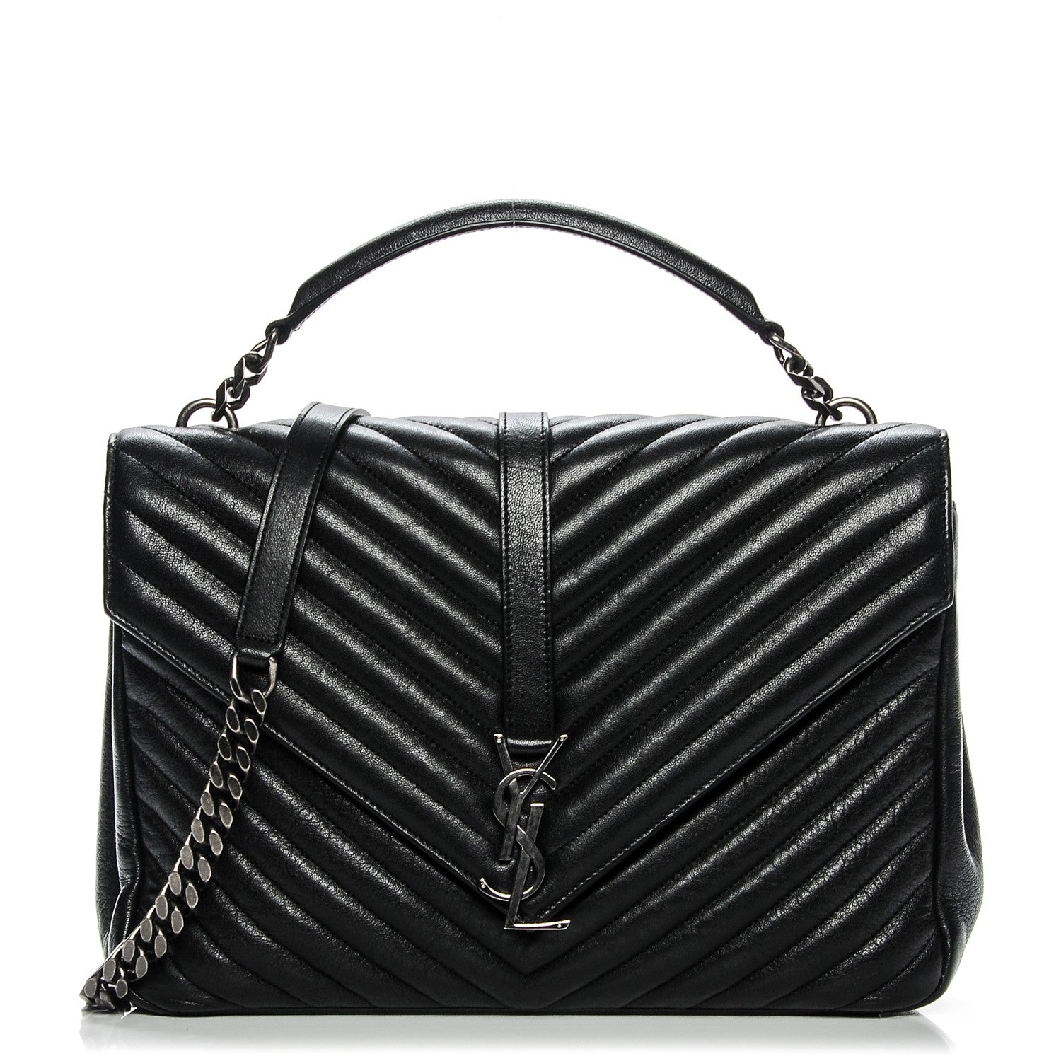 Saint Laurent Sheepskin Matelasse Chevron Monogram Large College Satchel Black 1 of 15