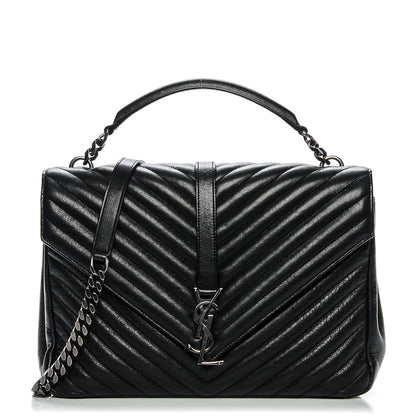 Saint Laurent Sheepskin Matelasse Chevron Monogram Large College Satchel Black 1 of 15