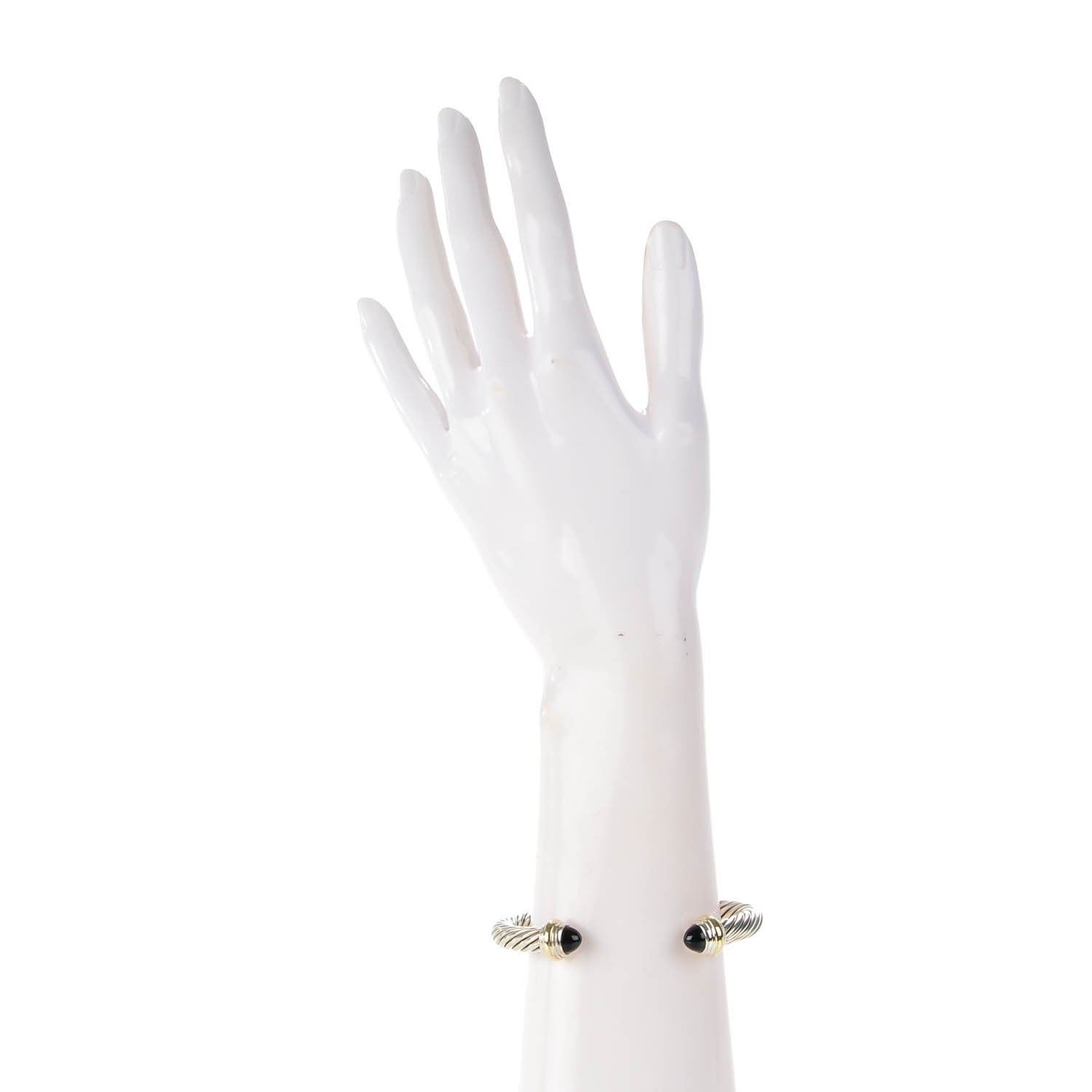 David Yurman Sterling Silver 14K Yellow Gold Black Onyx 7mm Cable Classics Bracelet 2 of 5