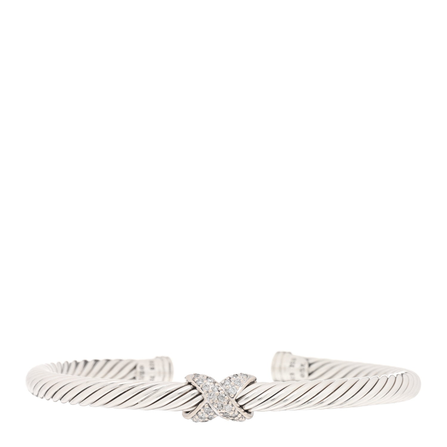 David Yurman Sterling Silver 18K White Gold Diamond Pave 5mm X Cable Bracelet 1 of 3