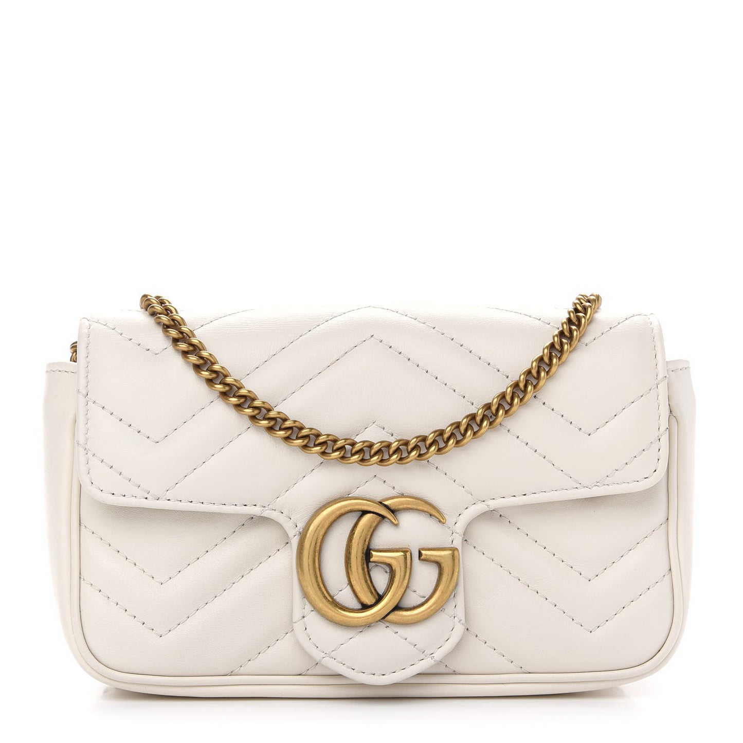 Calfskin Matelasse Super Mini GG Marmont Shoulder Bag White