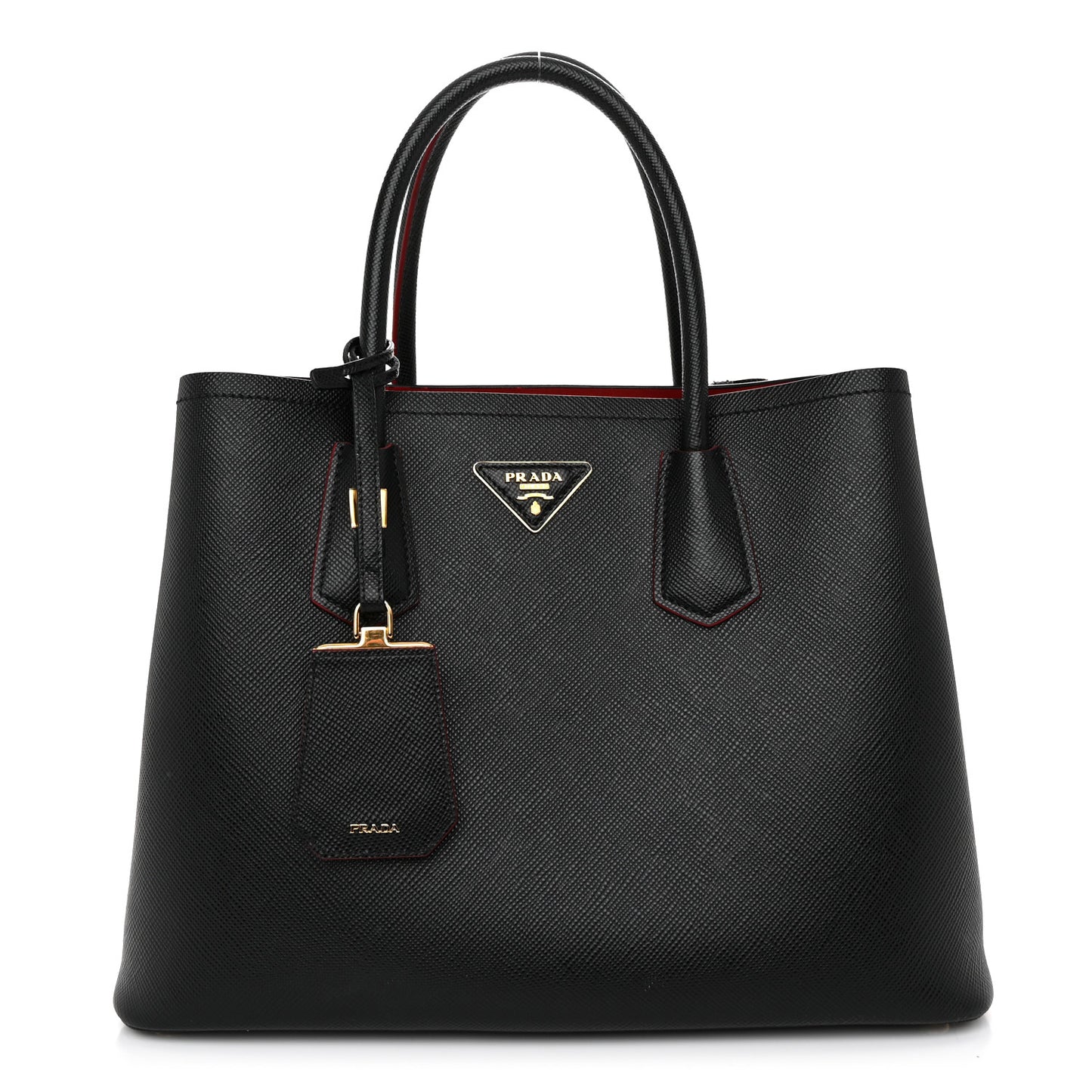 Saffiano Cuir Medium Double Bag Black Fuoco
