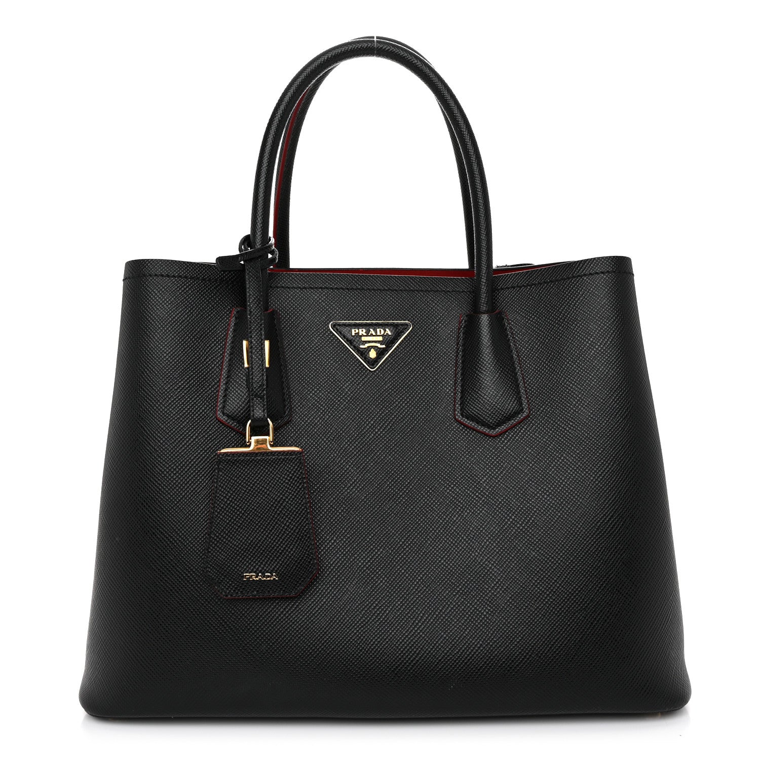 Prada Saffiano Cuir Medium Double Bag Black Fuoco 1 of 11