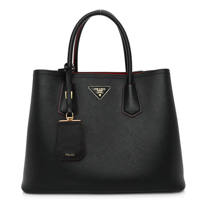 Prada Saffiano Cuir Medium Double Bag Black Fuoco 1 of 11