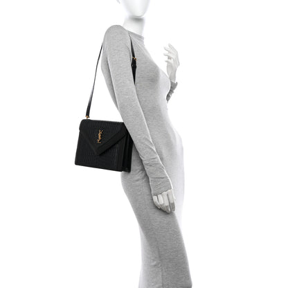 Saint Laurent Calfskin Crocodile Embossed Gaby Satchel Black 3 of 11