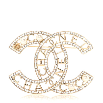 Chanel Crystal Pearl Coco CC Logo Brooch Gold 1 of 4