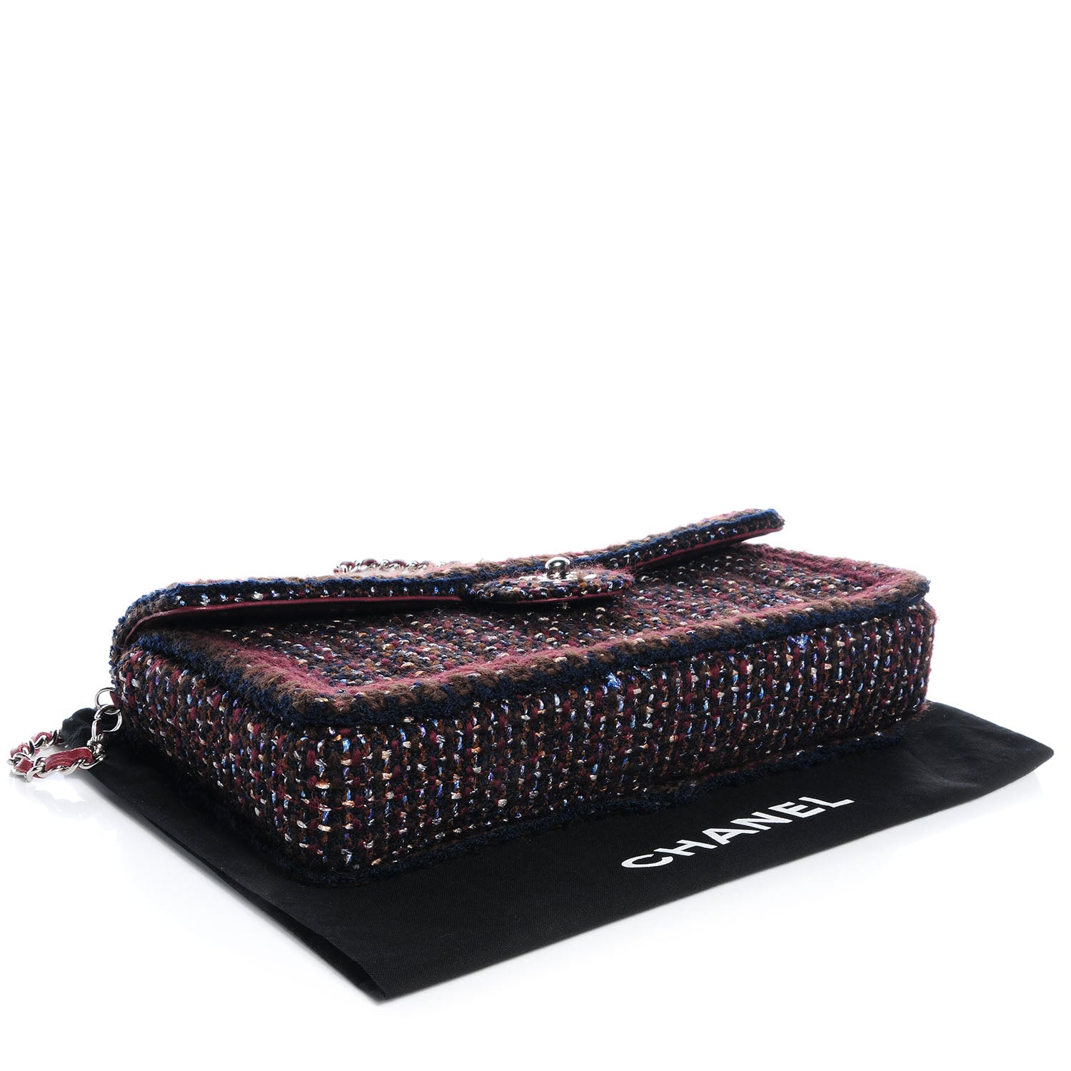 Chanel Tweed East West Flap Burgundy 4 of 9