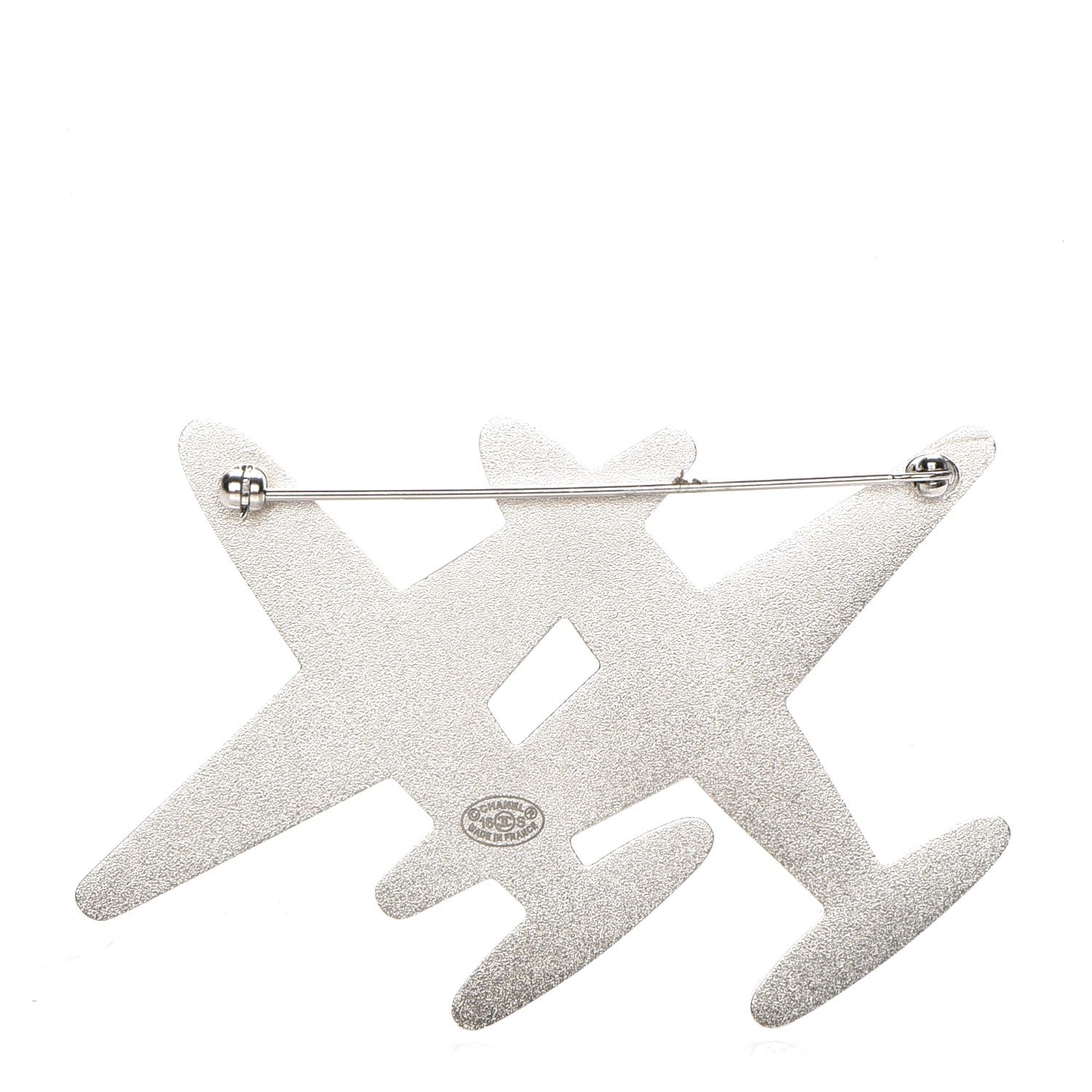 Chanel Metal Resin Mirror CC Airplane Brooch Black Silver 3 of 5