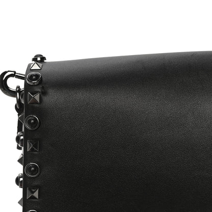 Valentino Garavani Calfskin Panther Medium Guitar Strap Rockstud Rolling Flap Saddle Bag Black 12 of 19