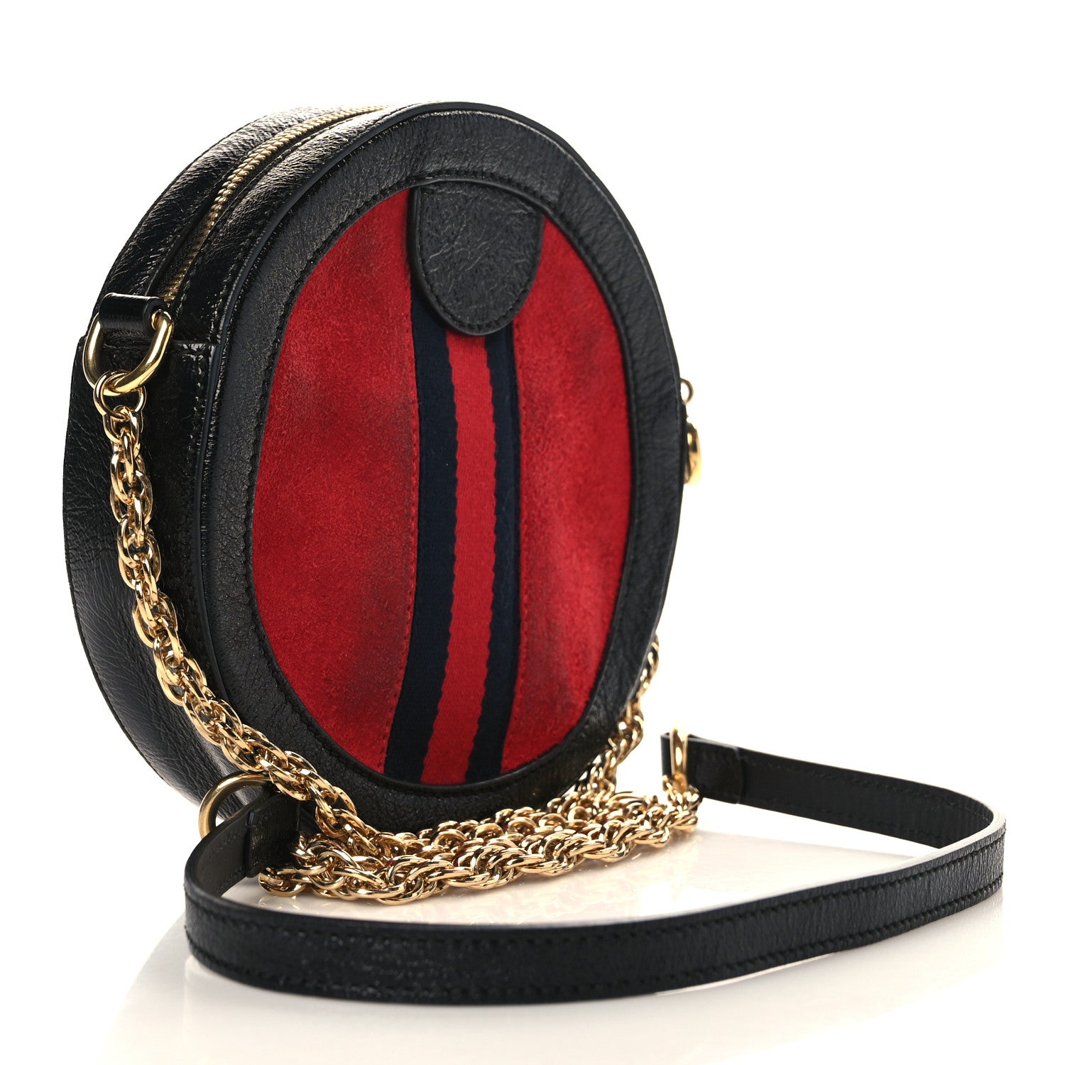 Gucci Suede Patent Web Mini Ophidia Round Shoulder Bag Hibiscus Red Black 3 of 9