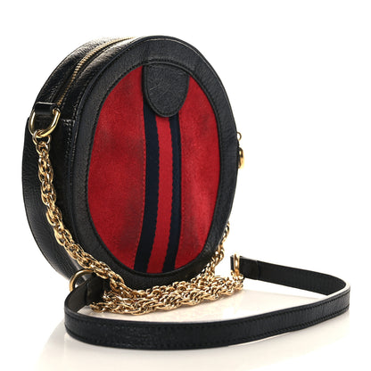 Gucci Suede Patent Web Mini Ophidia Round Shoulder Bag Hibiscus Red Black 3 of 9