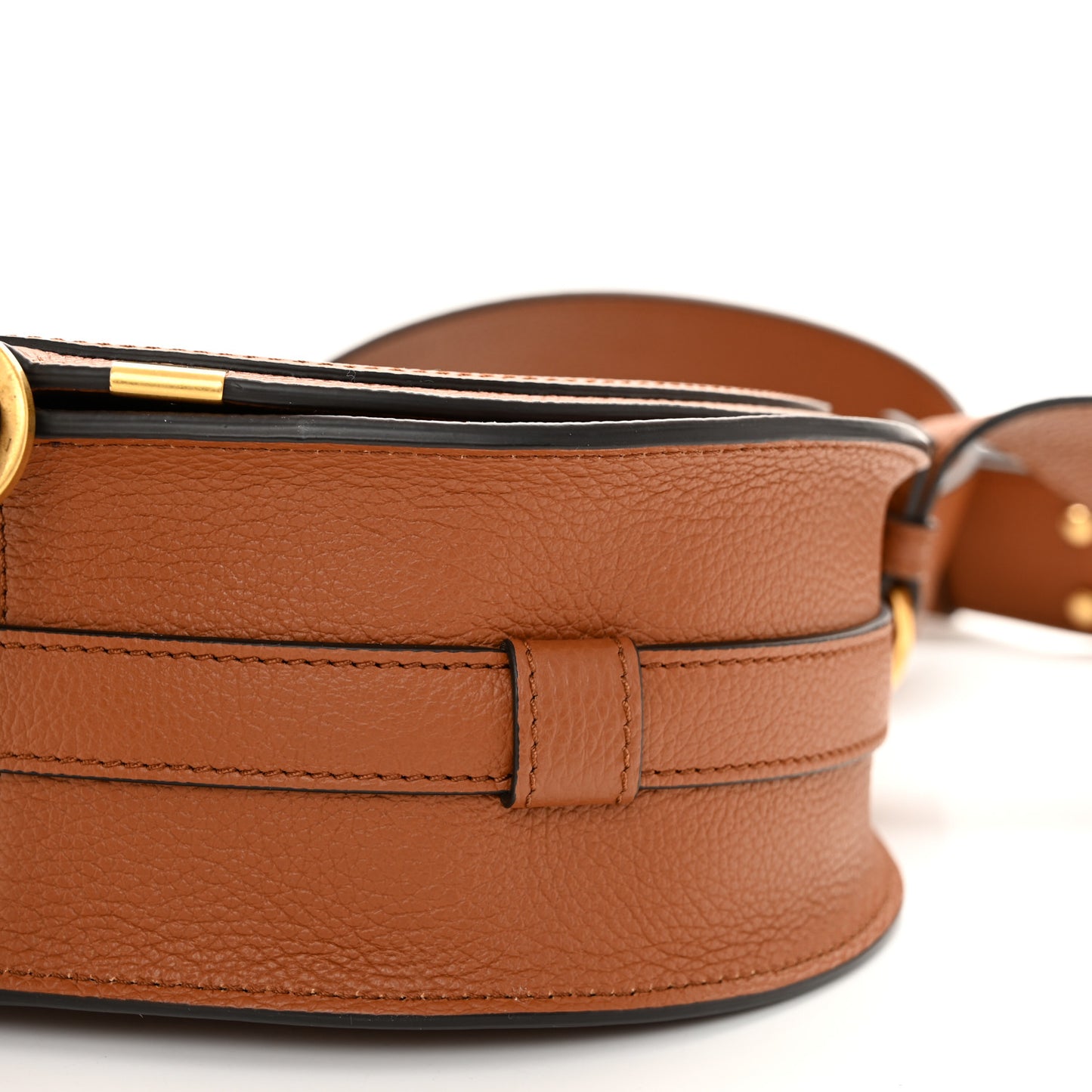 Grained Calfskin Medium Marcie Slim Round Crossbody Bag Tan