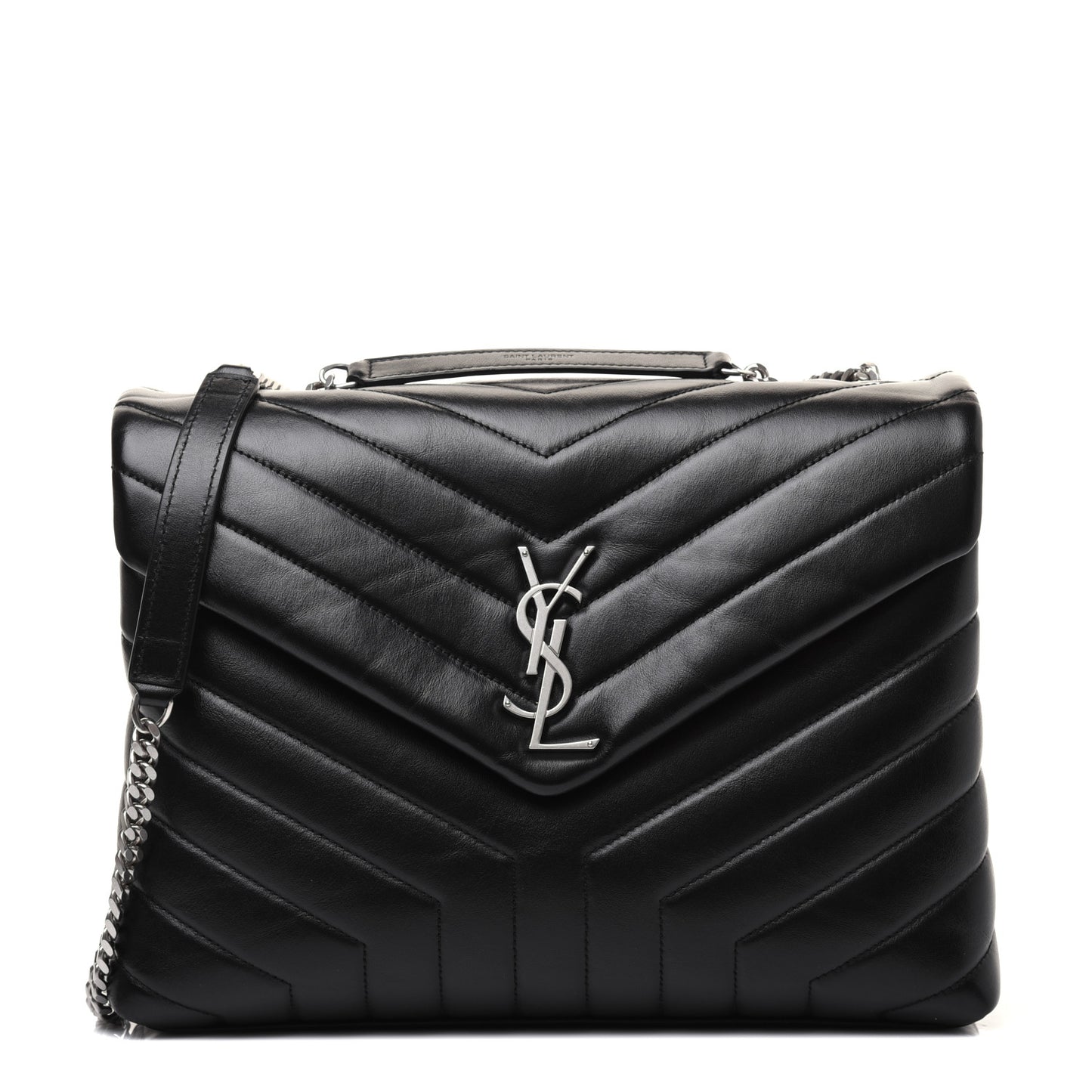 Calfskin Y Quilted Monogram Medium Loulou Chain Satchel Black