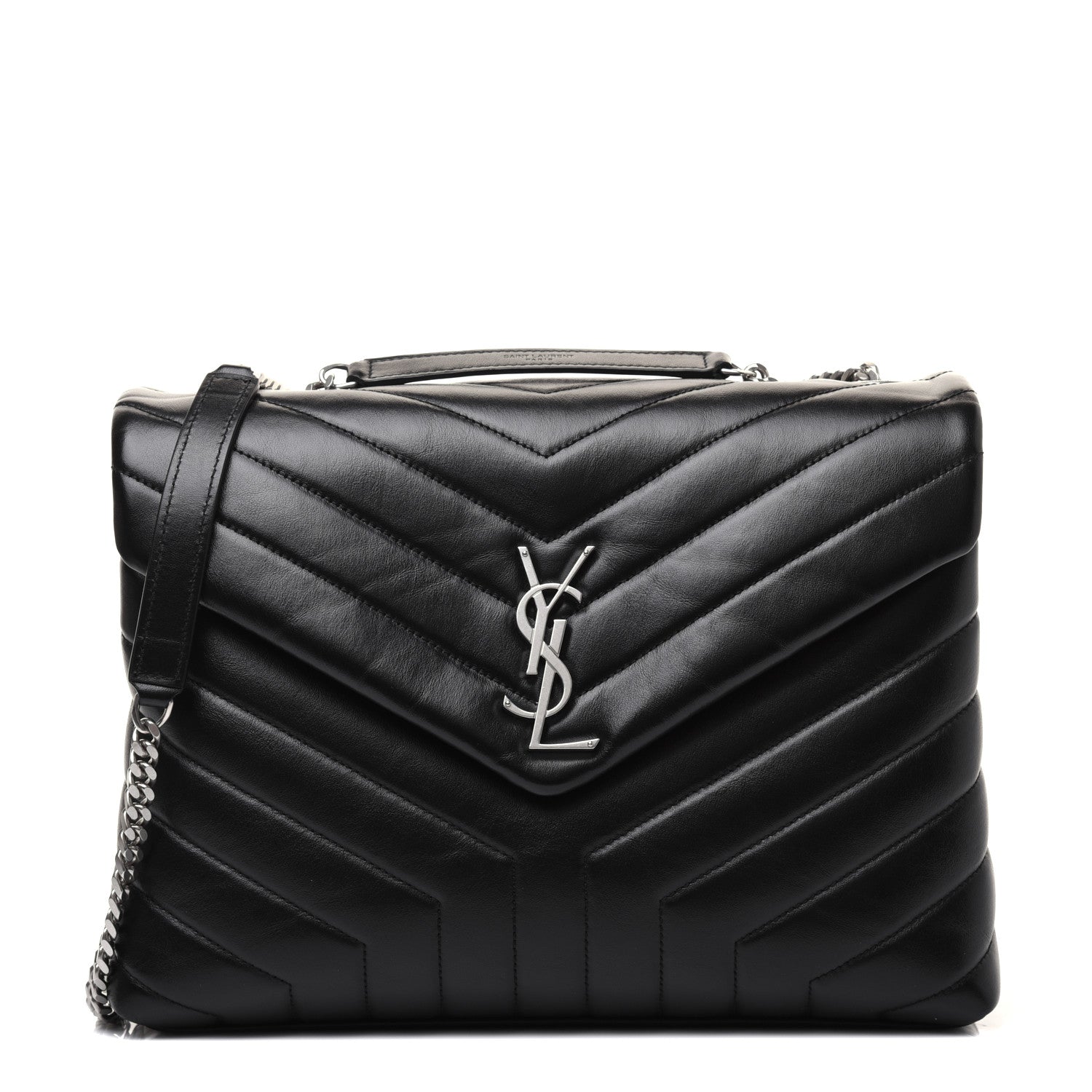 Saint Laurent Calfskin Y Quilted Monogram Medium Loulou Chain Satchel Black 1 of 20