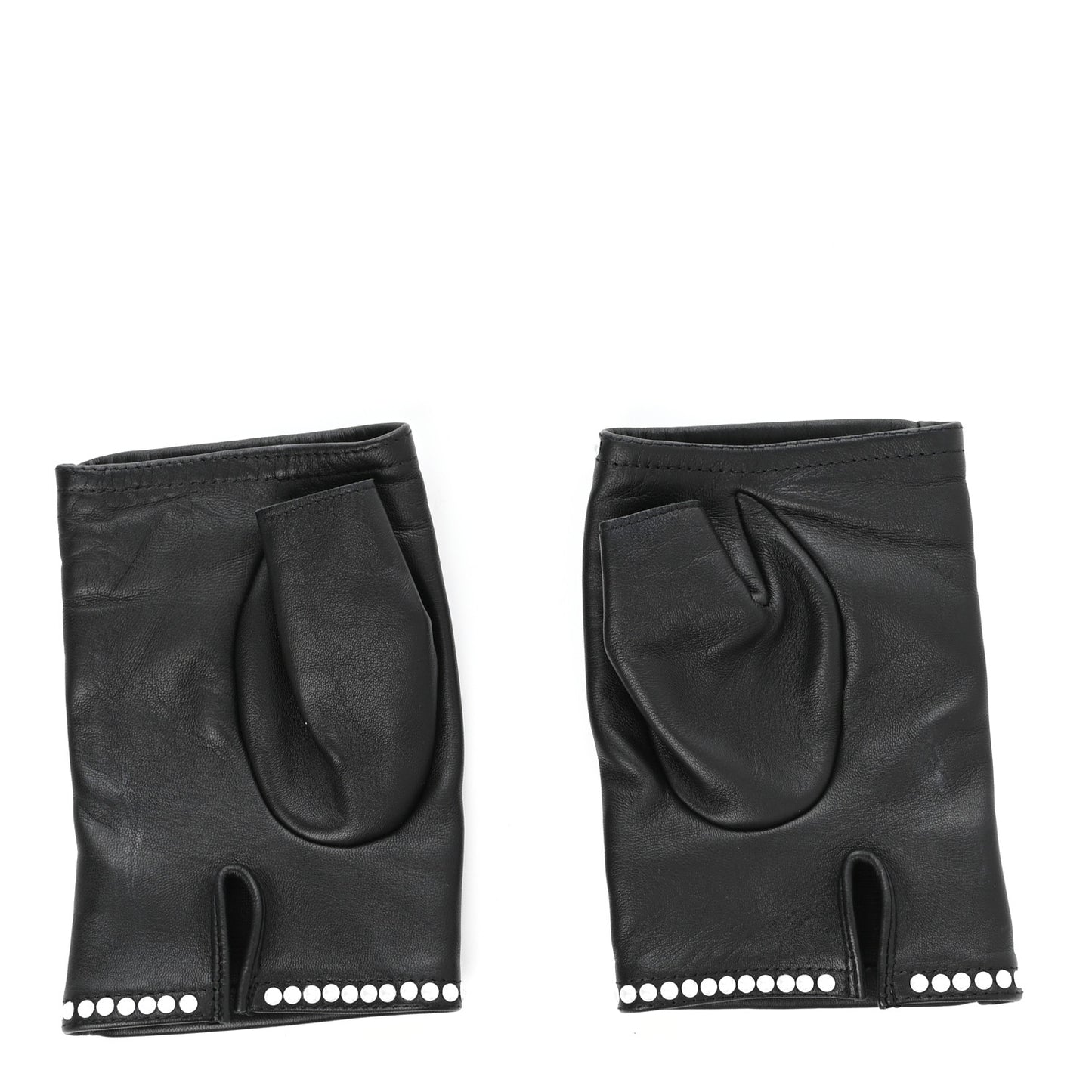 Lambskin Fingerless Pearl CC Gloves 7.5 Black
