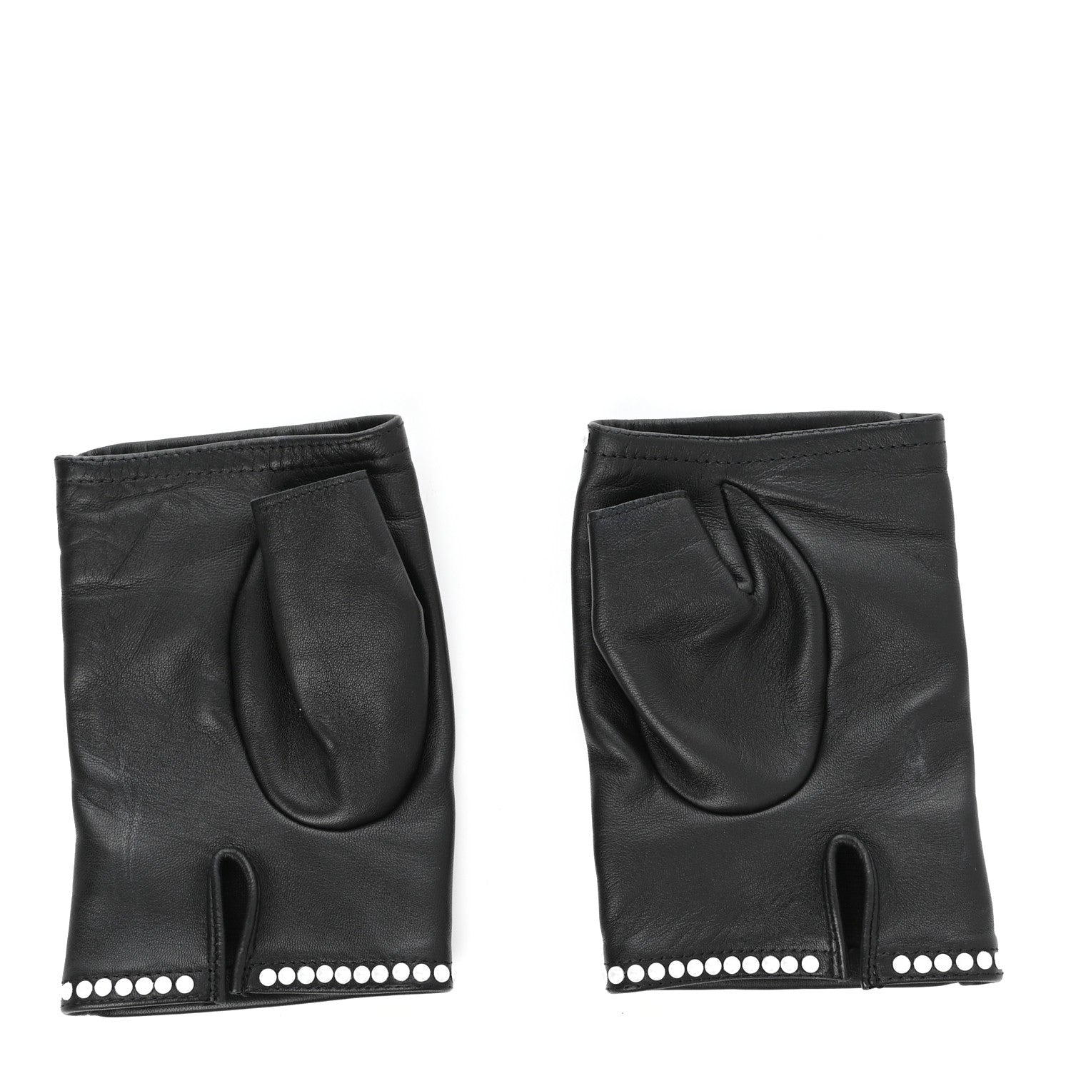 Chanel Lambskin Fingerless Pearl CC Gloves 7.5 Black 7 of 10