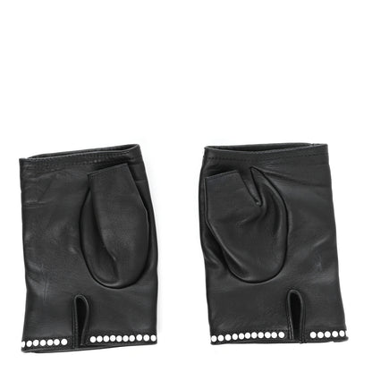 Chanel Lambskin Fingerless Pearl CC Gloves 7.5 Black 7 of 10