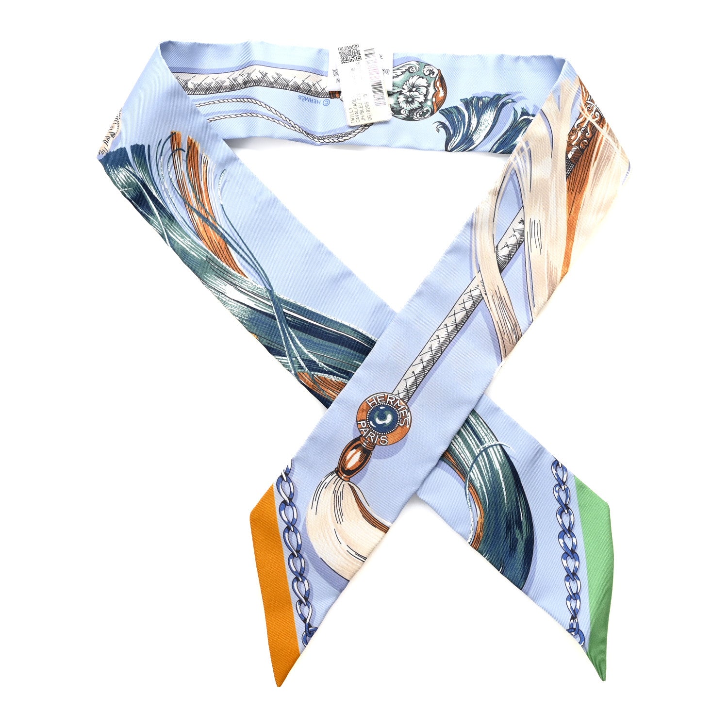 Hermes Silk Cavalcades Twilly Bleu Ciel Creme Vert 1 of 4