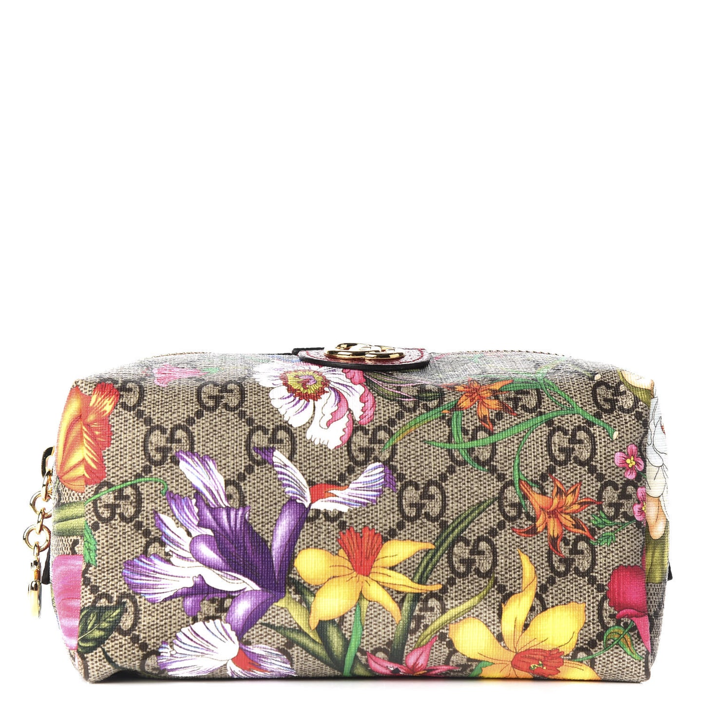 Soft GG Supreme Monogram Flora Calfskin Medium Ophidia Cosmetic Case Beige Ebony Multicolor Rosso
