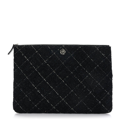 Chanel Tweed Lambskin Quilted Large Cosmetic Case Black 1 of 7