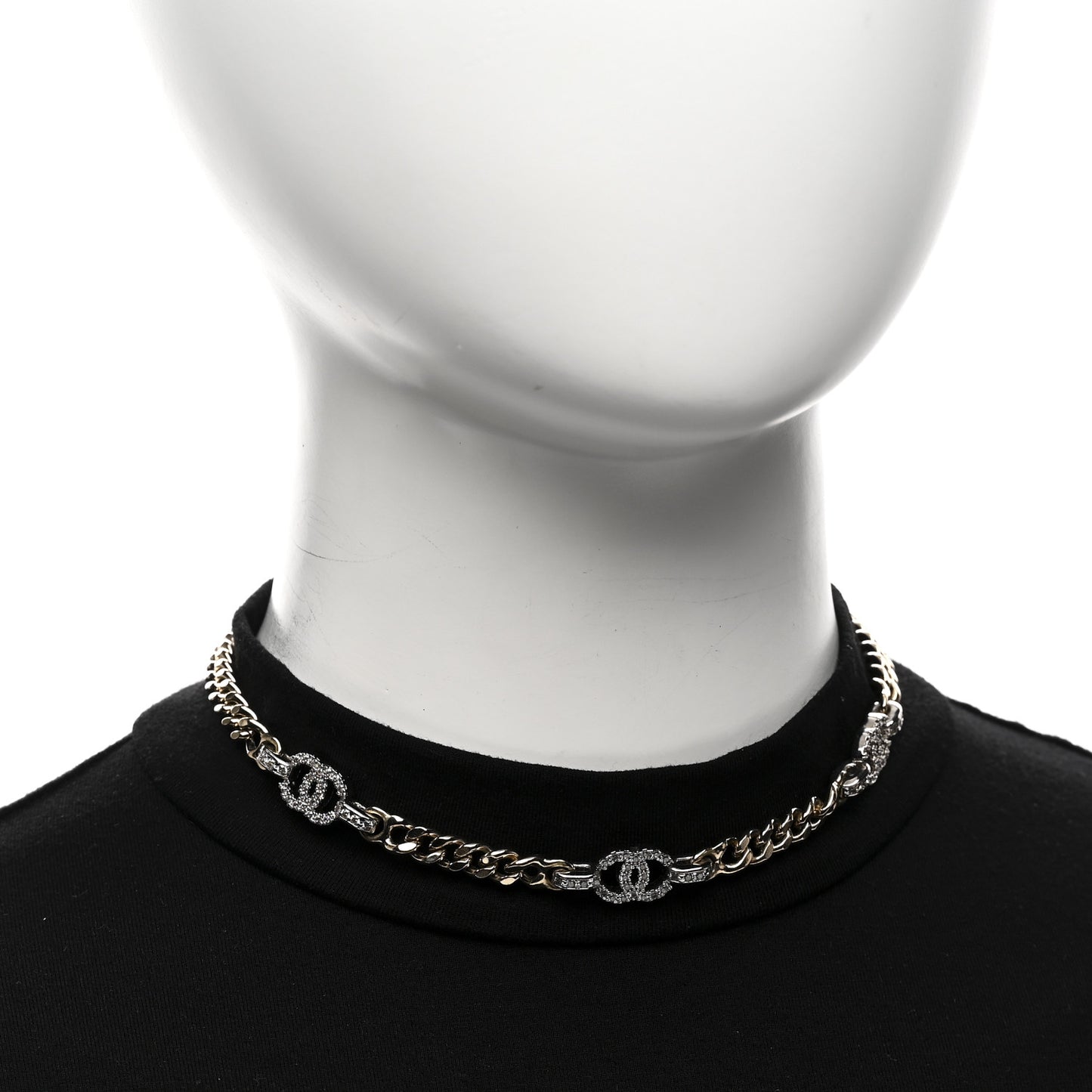 Crystal CC Chain Links Choker Necklace Gold