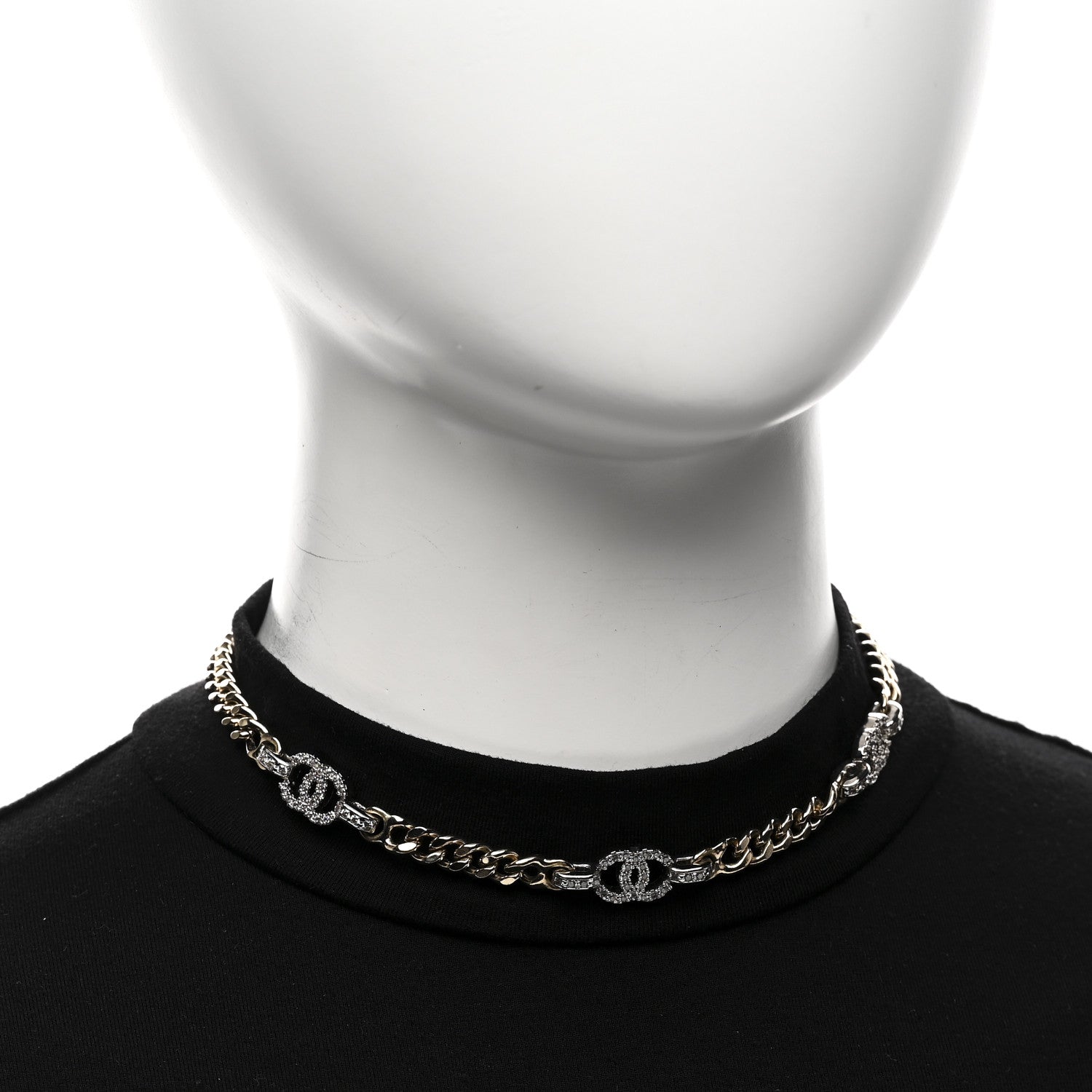 Chanel Crystal CC Chain Links Choker Necklace Gold 2 of 6